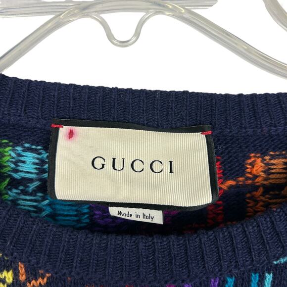 Gucci Hollywood Wool Blend Long Sleeve Logo Navy Blue Crew Neck Sweater L - Picture 4 of 6